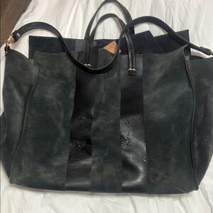 Clare V Black and Blue Tote Bag with Spacious Design